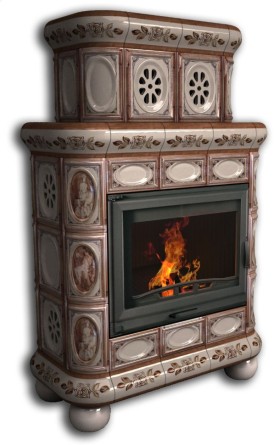 Печь-камин МЕДАЛЬОН пристенный двухъярусный (цвет изразцов художественная роспись Модерн) КИМРпечь               